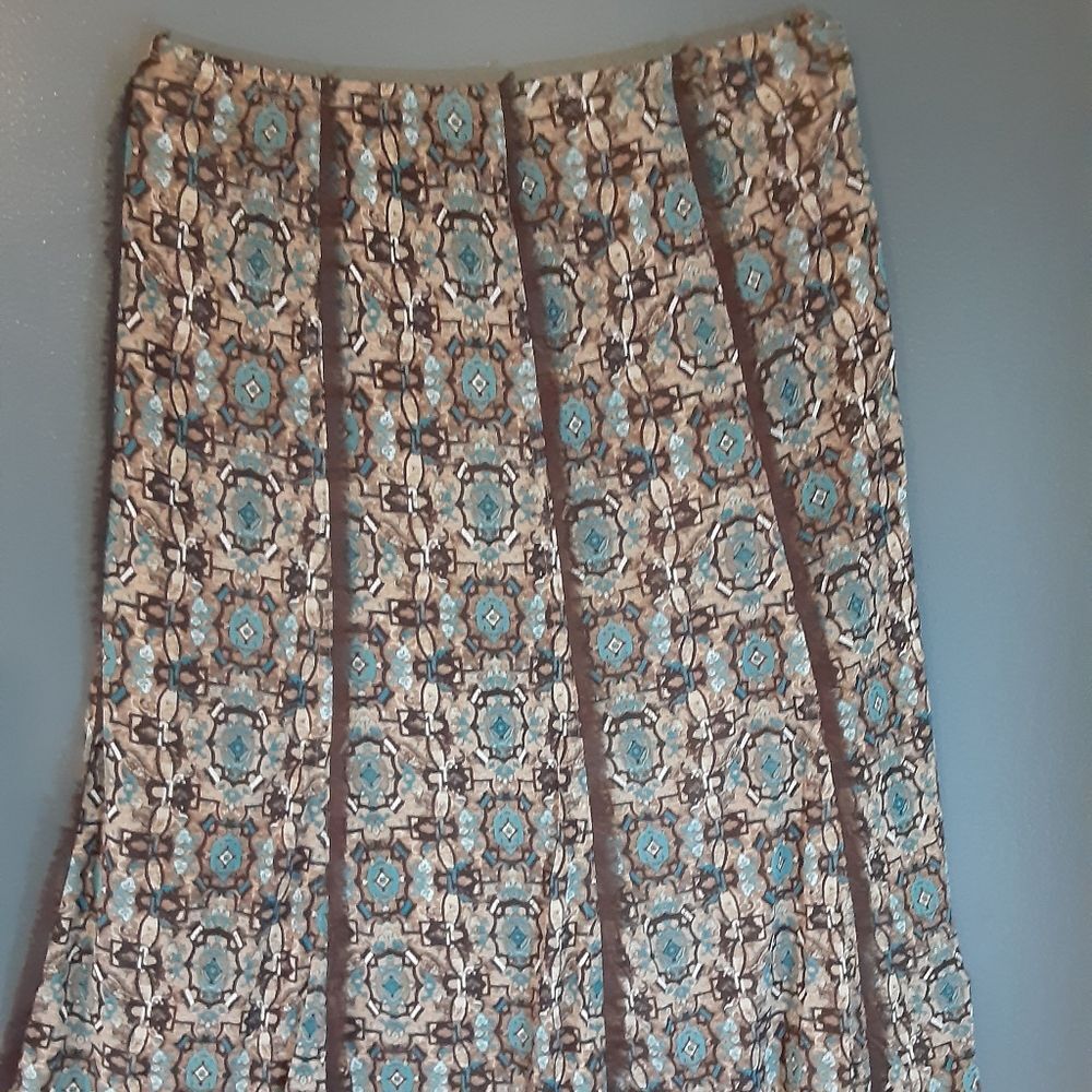 Vintage 2Pc Brown and Turquoise Fully Lined Skirt Set Sz MP - Picture 6 of 14